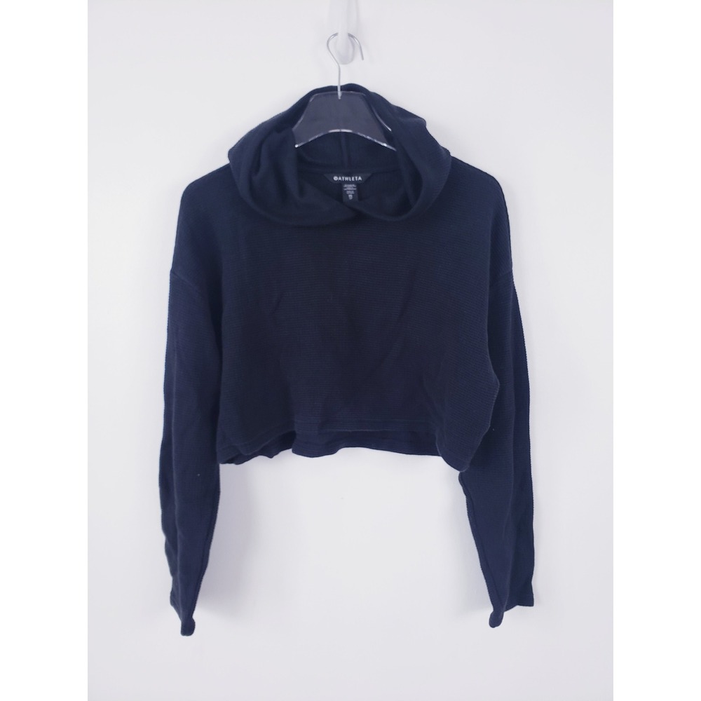 Athleta Women's Tranquil Waffle Hoodie Sweatshirt Black Long Sleeve Size XS